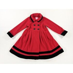 Goodlad Pea Coat Red Fleece Black Velvet Trim Dressy Swing Holiday Girl's 6